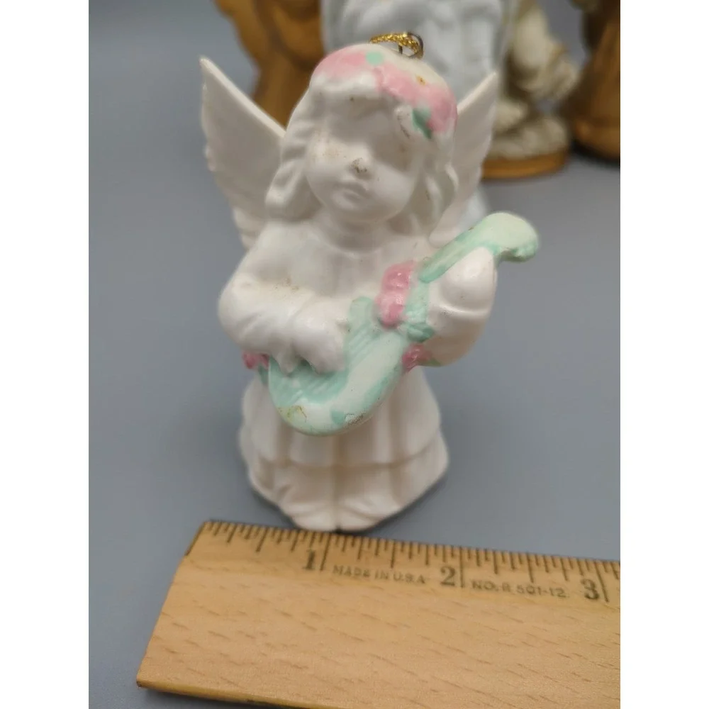 A Collection Of Angel Figurines Playing Instruments‎ Christmas Religious VTG